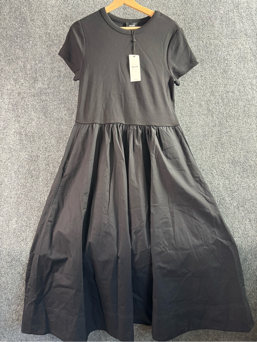 ME+EM Black Short-Sleeve Gathered Waist Midi Dress